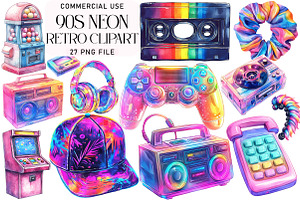 90s Neon Retro Clipart Bundle, an Illustration by Daily.Designs
