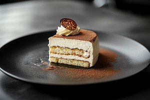 Indulgent slice of tiramisu cake, a Photo by Pavel_design