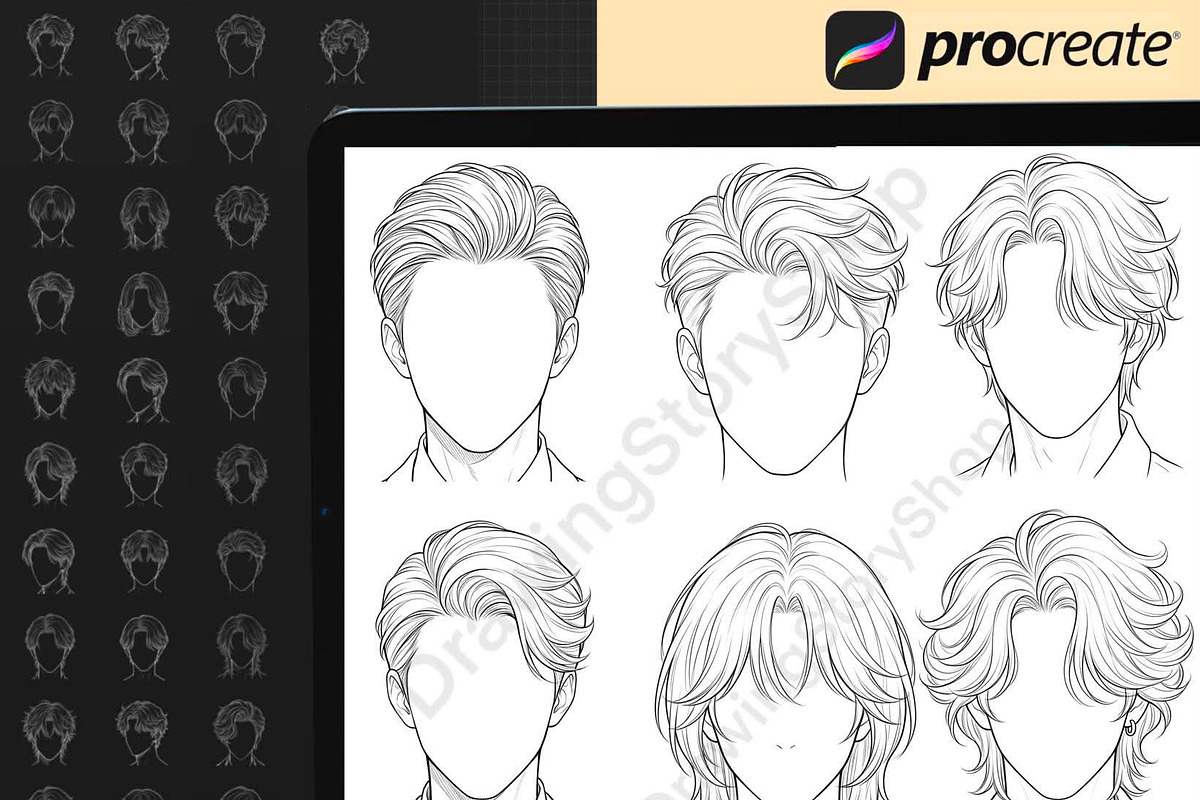 180 Male Hair Procreate Stamps, a Brush Add-On by DrawingStoryShop (Photo 3 of 6)