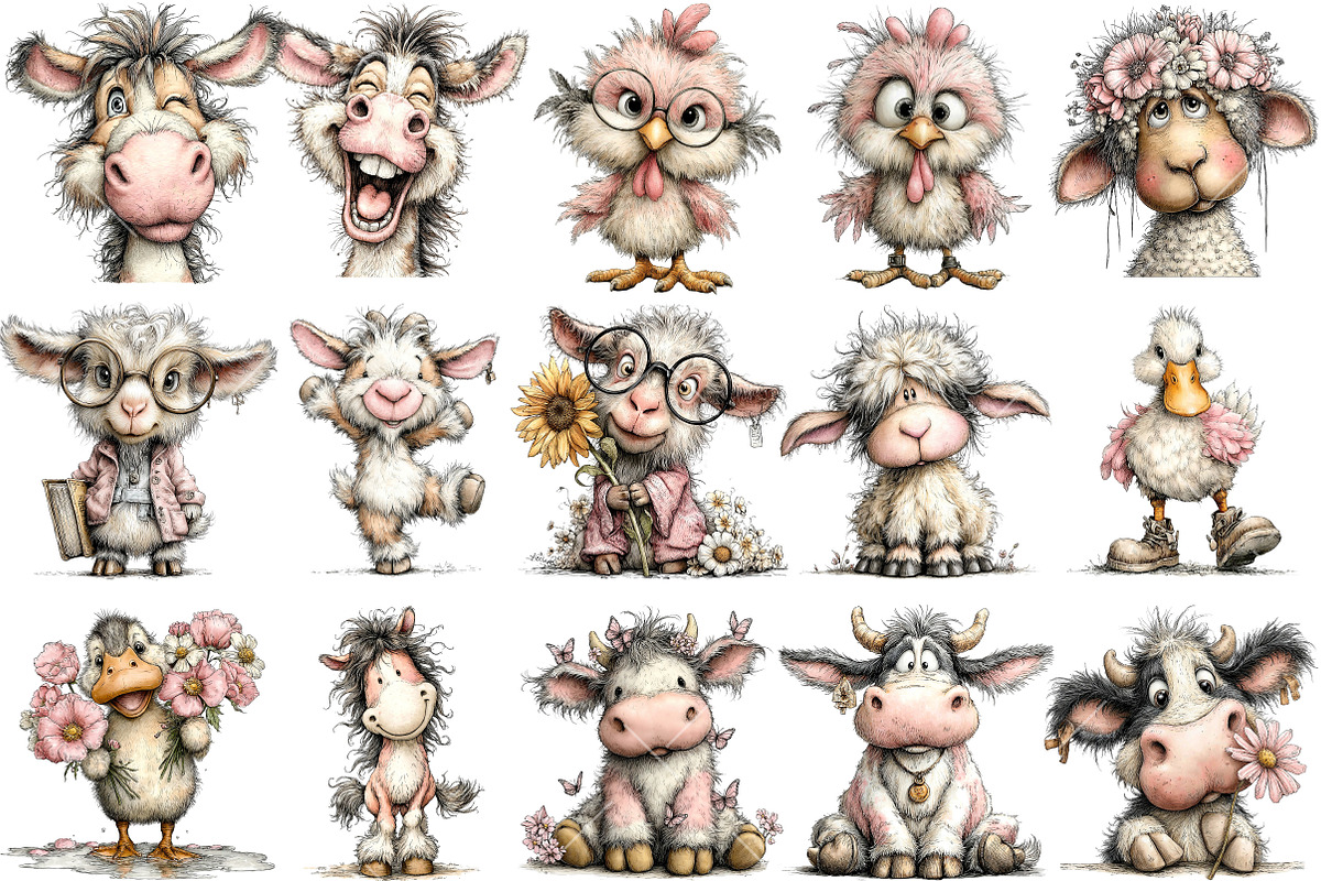Whimsical Farm Animals PNG Clipart, a Seasonal Illustration by OK Design (Photo 3 of 6)