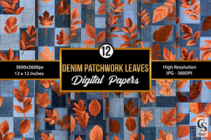 Fall Denim Patchwork Leaves Paper