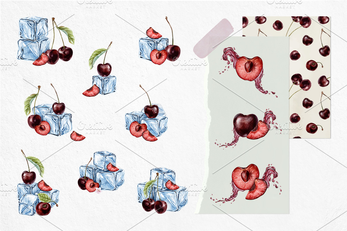 Cherry Watercolor Illustrations, a Food Illustration by Fedulova Art (Photo 4 of 13)