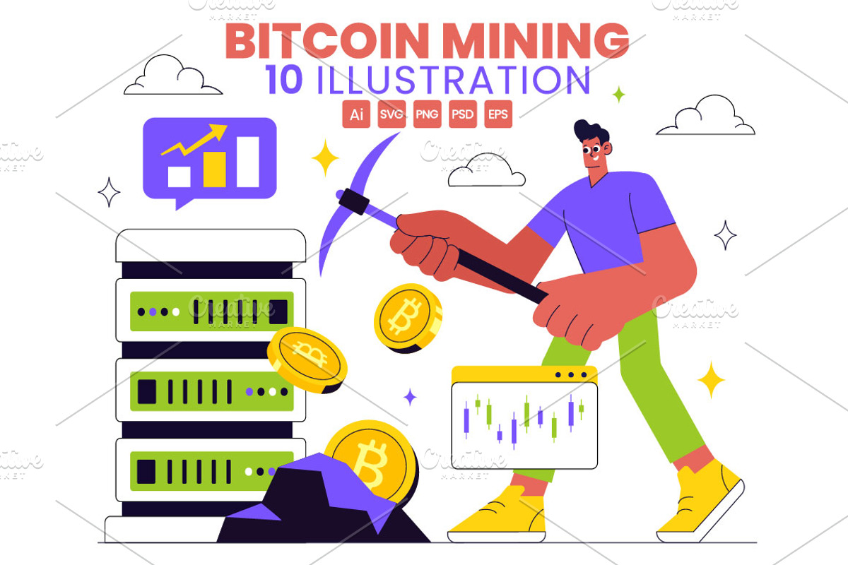 10 Bitcoin Mining Illustration, a Finance Illustration by denayunebgt (Photo 1 of 4)