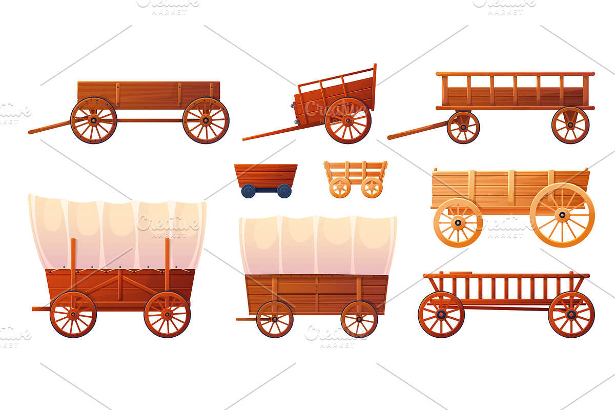 Vintage wooden wagons. Covered tent, an Animal Illustration by YummyBuum