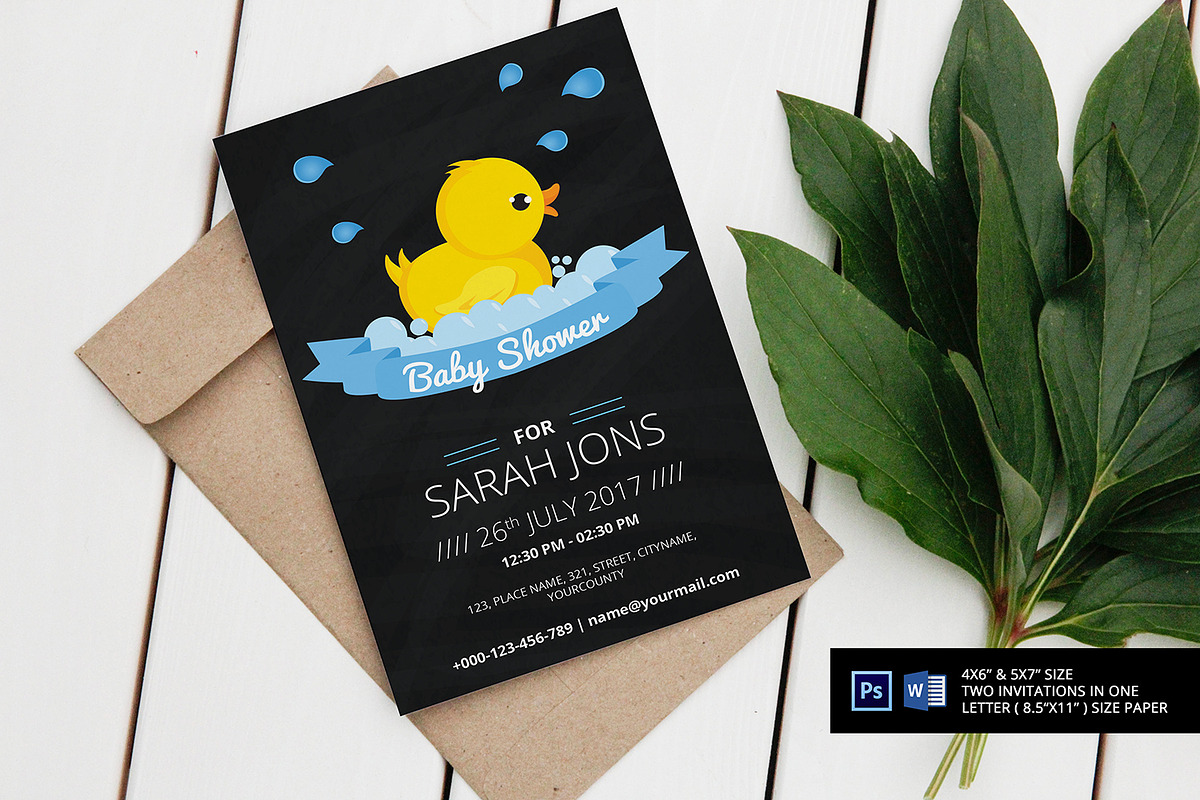 Chalkboard Rubber Duck Shower Invite, an Invitation Template by SmmrDesign (Photo 1 of 2)