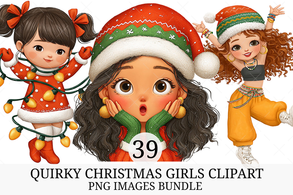 Quirky Christmas Girls Clipart, an Illustration by Craft Nest (Photo 1 of 11)