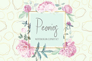 Peonies Clipart Watercolor Set, an Illustration by ColorfulNest (Thumbnail 1 of 7)