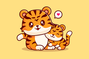 Cute Tiger Mom With Cub Tiger, an Animal Illustration by Catalyst Labs