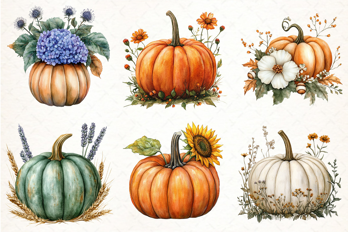 Watercolor Autumn Flower Pumpkin PNG, an Illustration by Pixels.Craft (Photo 2 of 7)