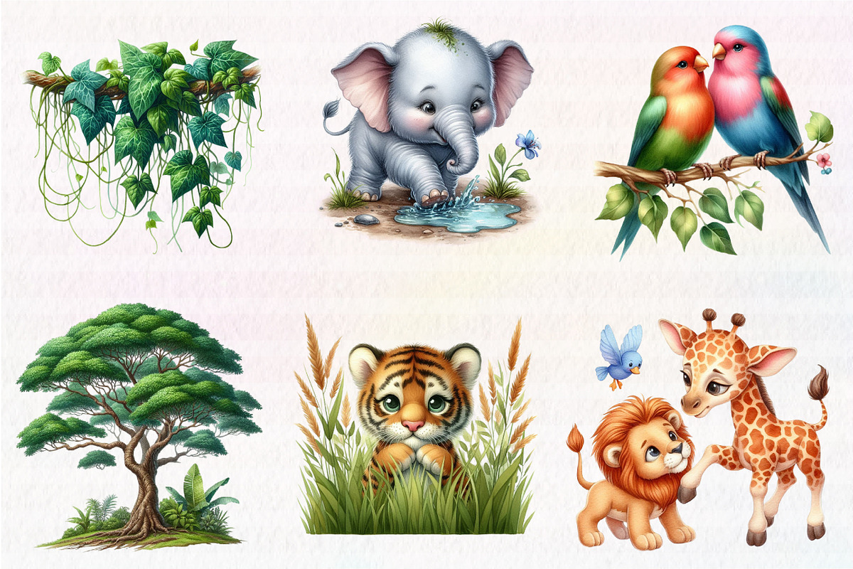 Cute Jungle Animals Clipart, an Illustration by CreationArt (Photo 5 of 5)