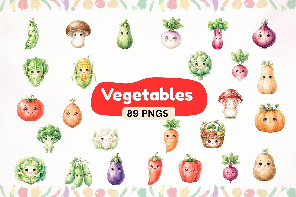 Cute Vegetable Clipart Bundle, a Decorative Illustration by Arslan (Photo 1 of 9)