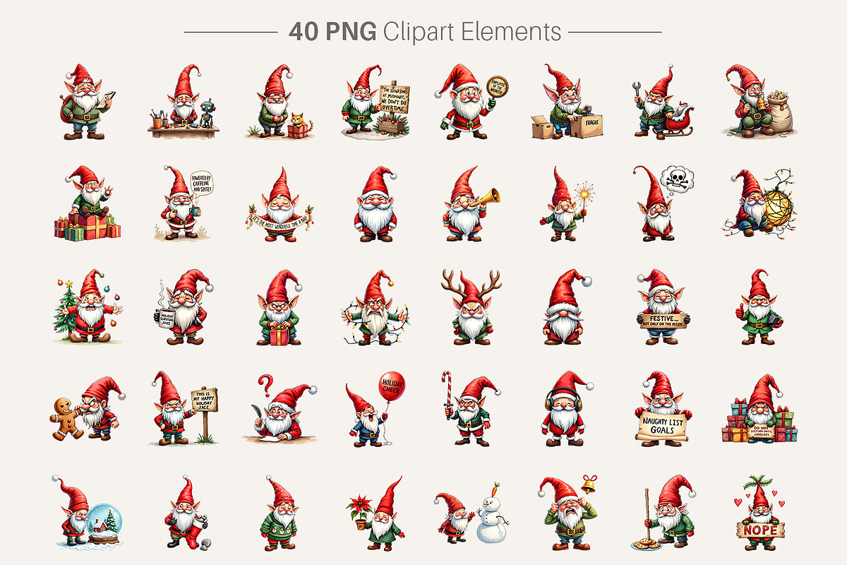Sarcastic Christmas Gnome Clipart, an Illustration by Artnoy (Photo 2 of 8)