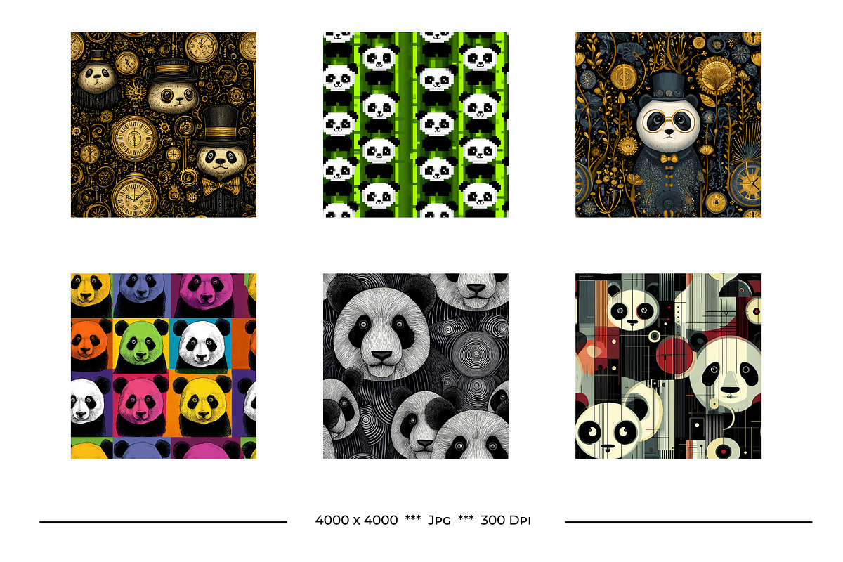 Panda Bear Retro Art Style Patterns, a Pattern Graphic by karenfoleyphoto (Photo 7 of 10)