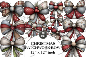Christmas Patchwork Bow Clipart, an Illustration by DreamArtGraphic