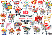 Watercolor Shopping Cart Icon Black, an Illustration by DreamCafeArt (Thumbnail 1 of 5)