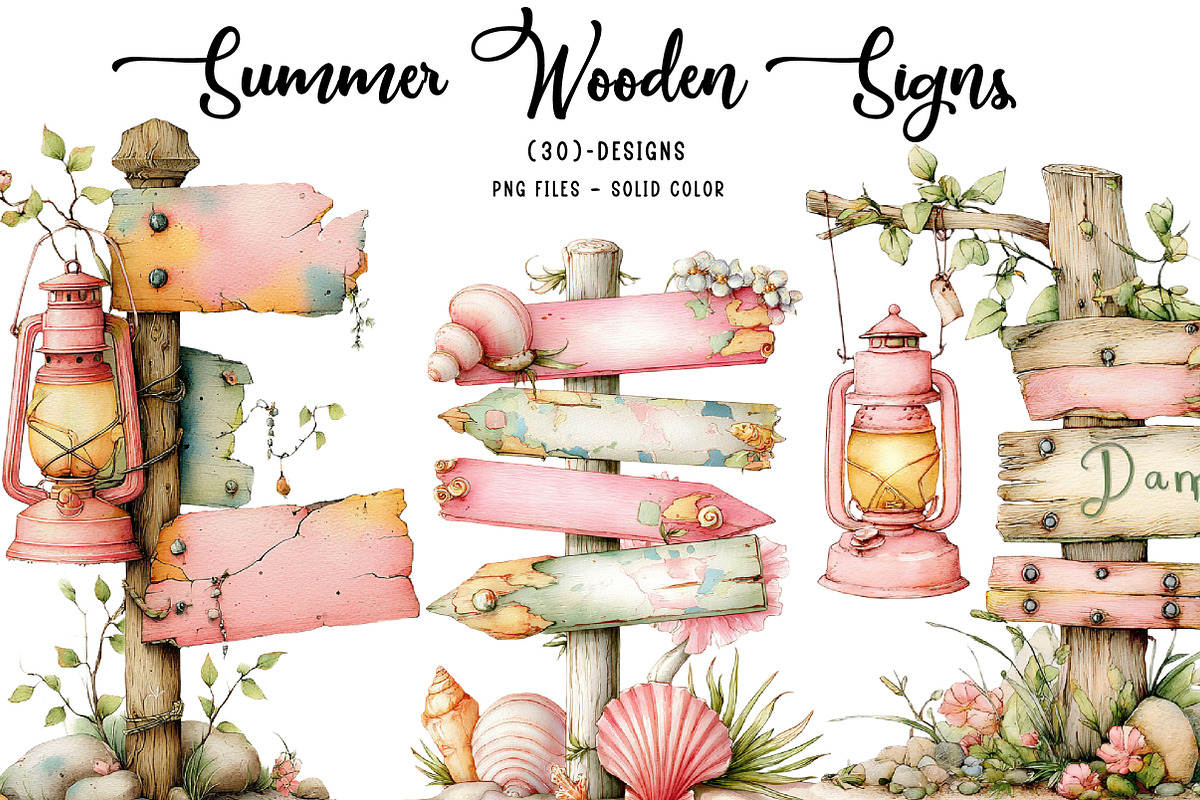 Summer Wooden Signs, an Illustration by CreationArt (Photo 1 of 7)