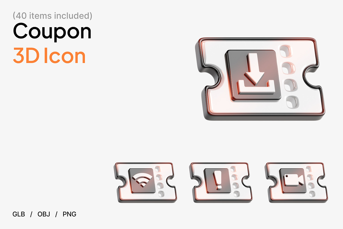 Coupon 3D Icon Set, an Object 3D Model by Eklip Studio (Photo 1 of 3)