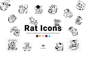 50 Rat Icons, an Outline Icon by Prosymbols