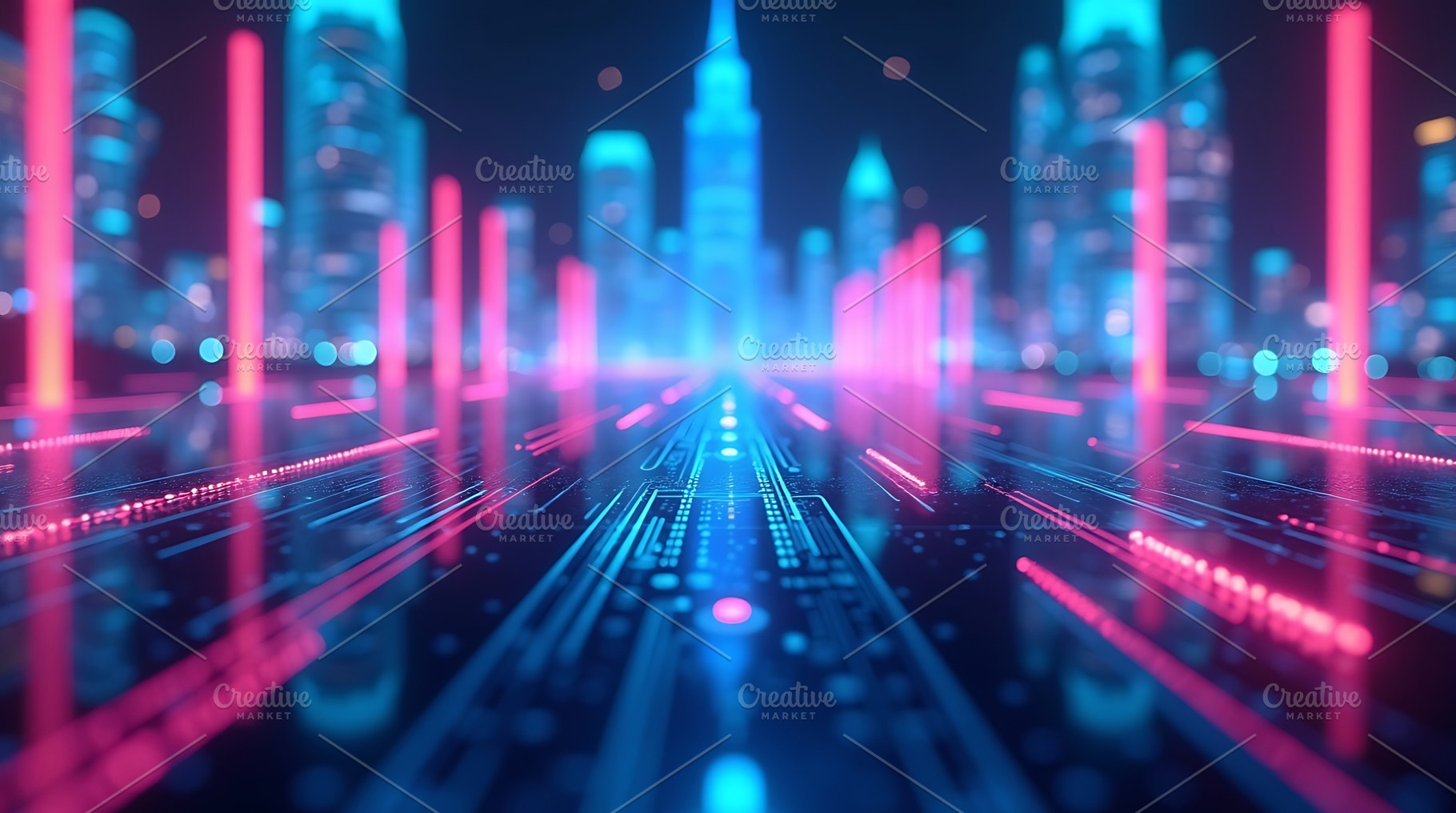 Futuristic city neon lights abstract, an Abstract Photo by Artonix