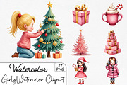 Girly Christmas Watercolor Clipart, an Illustration by CrexoraLab (Thumbnail 1 of 5)