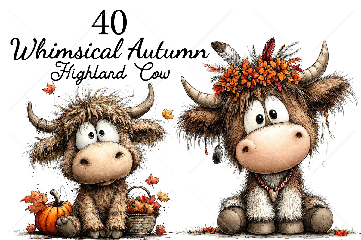 Whimsical Autumn Highland Cow PNG, a Seasonal Illustration by Canvas Craft (Photo 1 of 10)