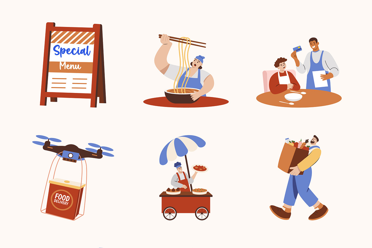 Food and Delivery Illustration Set, a Food Illustration by Vectors Market (Photo 8 of 9)