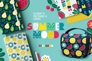 Summer Vibes Clipart & Patterns, a Seasonal Illustration by Ejevyaka