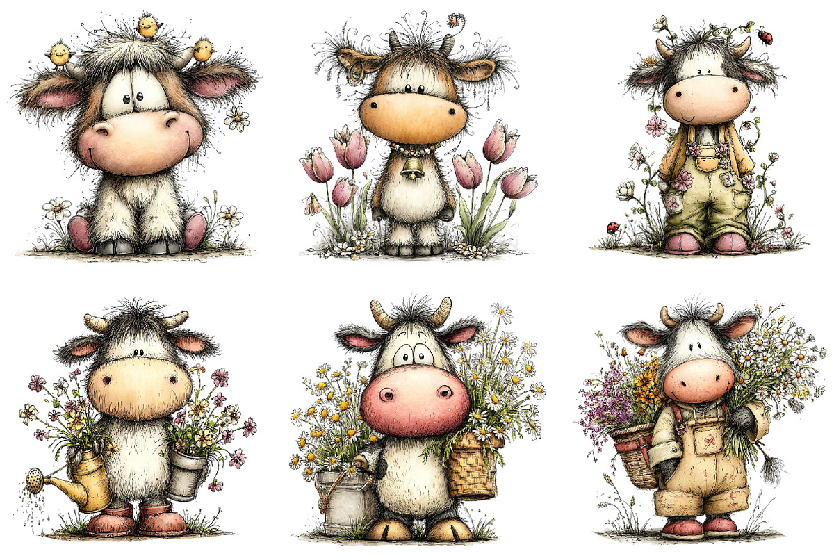 Whimsical Spring Cow Clipart, an Illustration by Dream Creation (Photo 2 of 6)