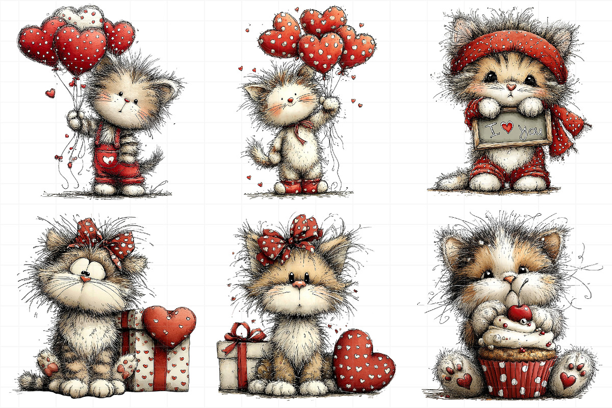 Whimsical Valentine Cat Clipart Bund, an Illustration by Daily.Designs (Photo 7 of 8)