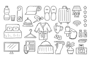 Doodle hotel elements. Hand drawn, an Object Illustration by Valerie Bodnar