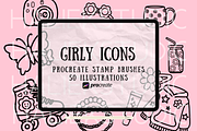 Girly Icons Procreate Brush Set, a Brush Add-On by HalieKStudio (Thumbnail 1 of 9)