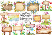 Spring Wooden Sign Board Clipart, an Illustration by OK Design (Thumbnail 1 of 5)