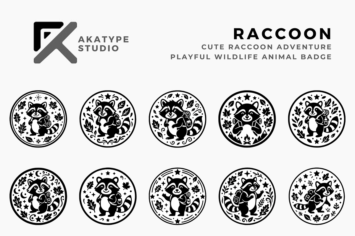 Cute Raccoon Badge Adventure, a Solid Icon by Akatype Studio (Photo 1 of 3)