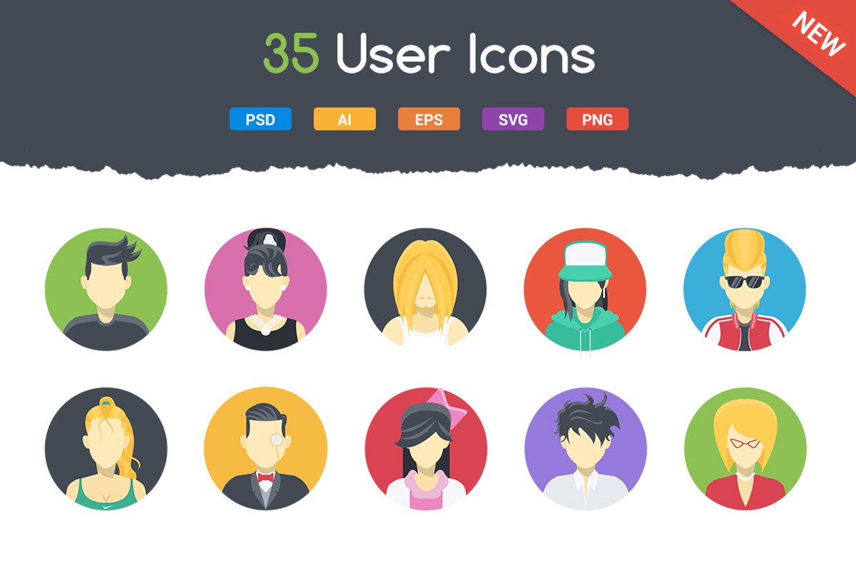 35 Flat User Icons