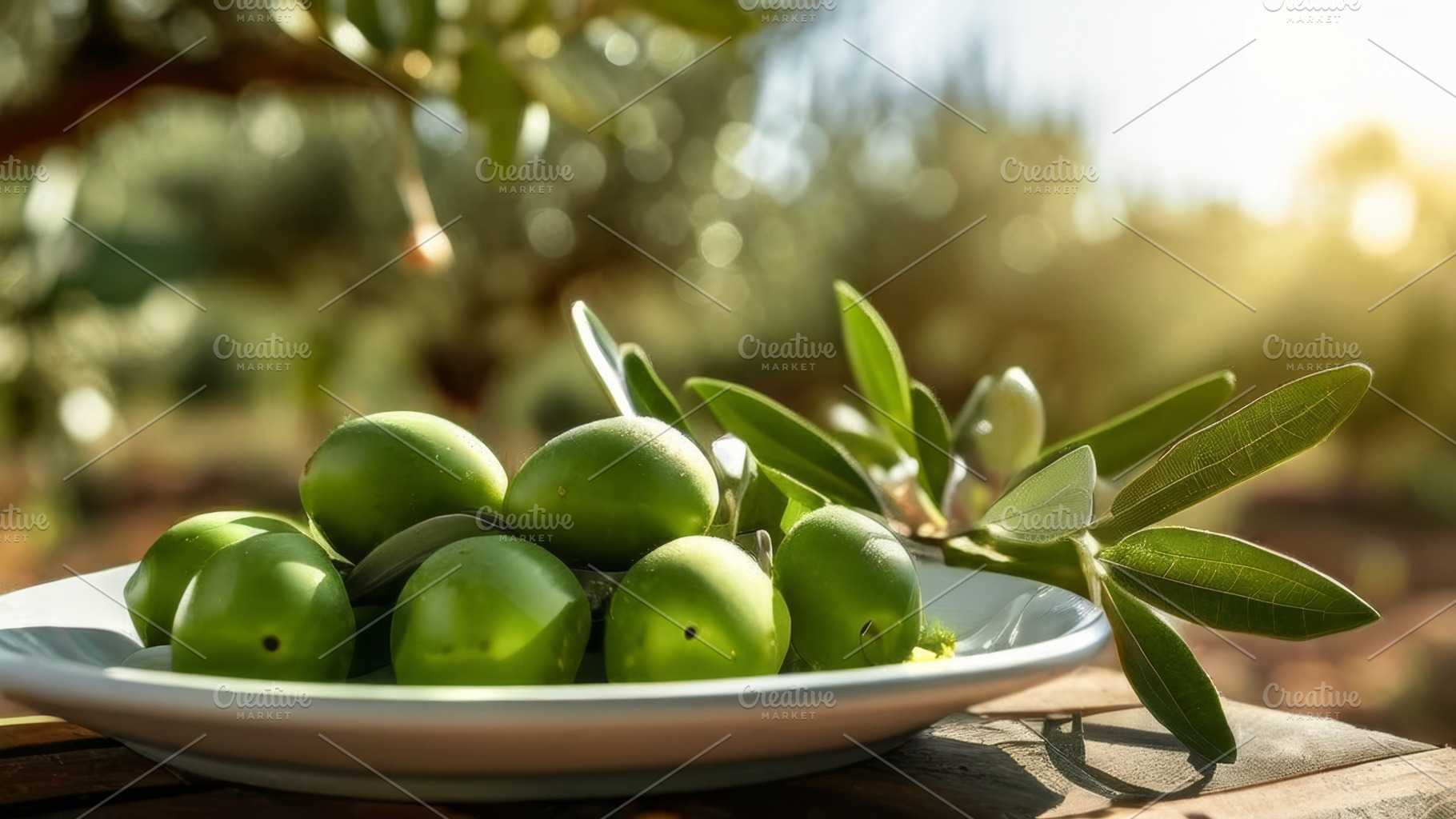 Fresh Green Olives on Plate Outdoors, a Food & Drink Photo by Fascinadora