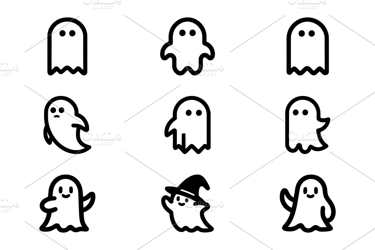 Whimsical Halloween Ghost Set, an Icon by Vectorium Studio