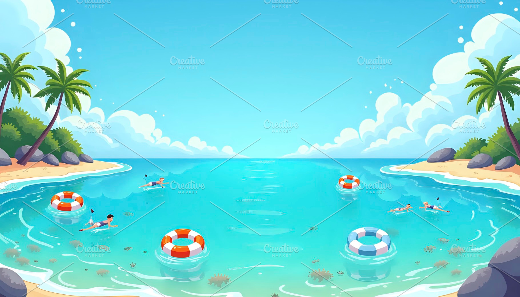 Design a clear blue lagoon on a trop, a Photo by LOGOCREATIVE