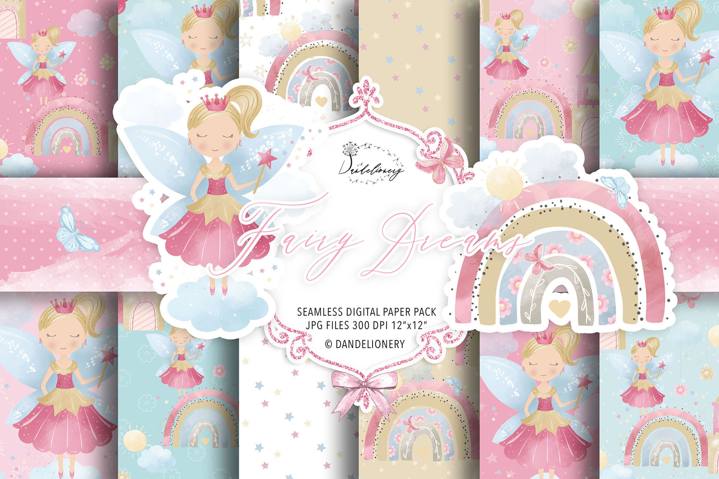 Fairy dreams digital paper pack, a Pattern Graphic by designloverstudio