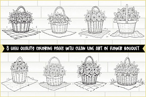 Flower Basket Coloring Pages, an Illustration by Designs_River
