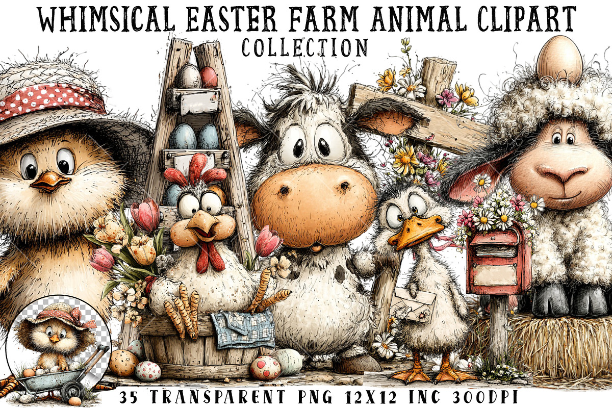 Whimsical Easter Farmhouse Clipart, an Illustration by OK Design (Photo 1 of 6)