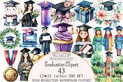 Watercolor Graduation Clipart, a Seasonal Illustration by Design Market (Thumbnail 1 of 5)