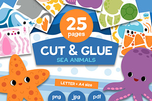 Cut and Glue Sea Animals for Kids, an Education Illustration by Ksenya Savva