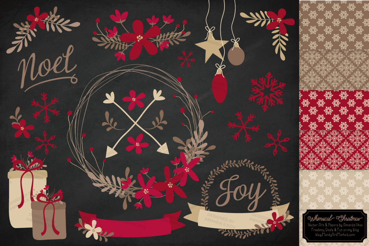 Ruby Red Christmas Clipart & Papers, an Illustration by Amanda Ilkov (Photo 2 of 5)