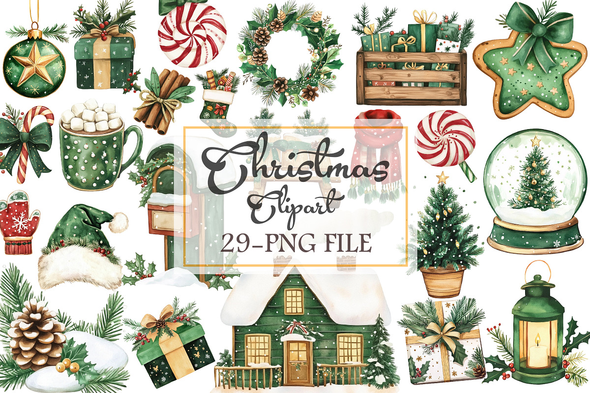 Watercolor Christmas Clipart PNG, an Illustration by Libby Wishes (Photo 1 of 13)