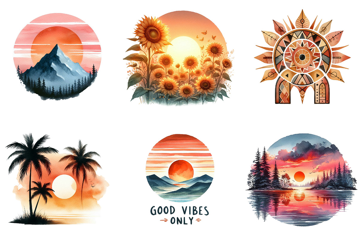 Sunset Sticker Clipart, an Illustration by DreamArtGraphic (Photo 4 of 5)