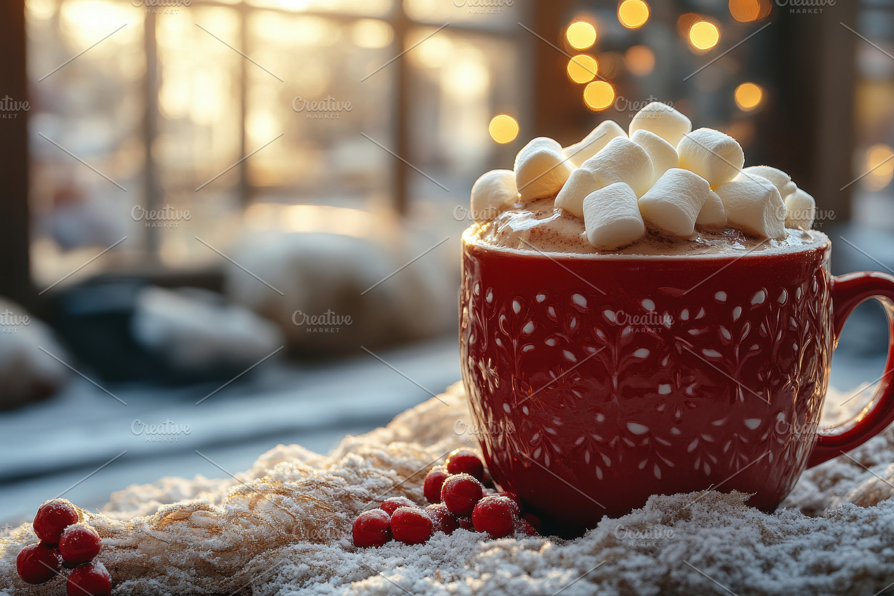 Warm cup of hot chocolate with marsh, a Photo by Tanuart