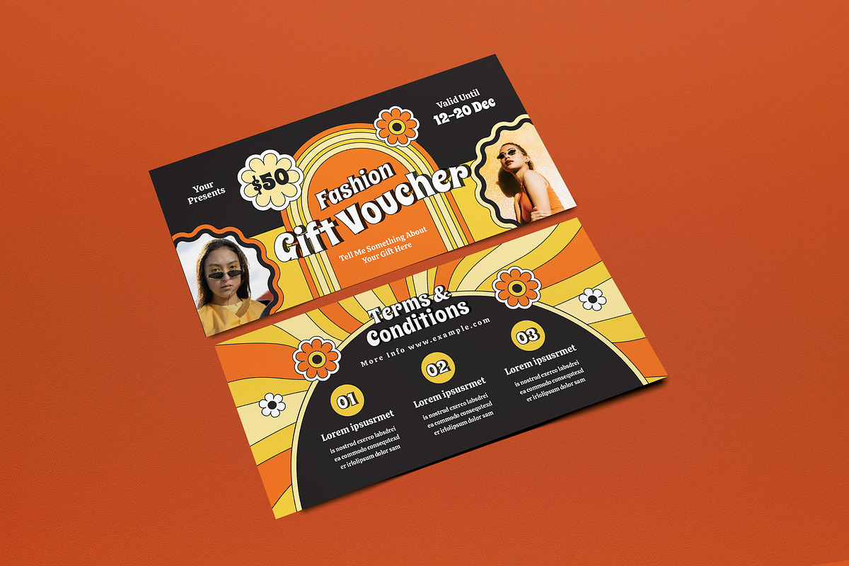 Orange Groovy Fashion Gift Voucher, a Card Template by graphicook (Photo 2 of 3)