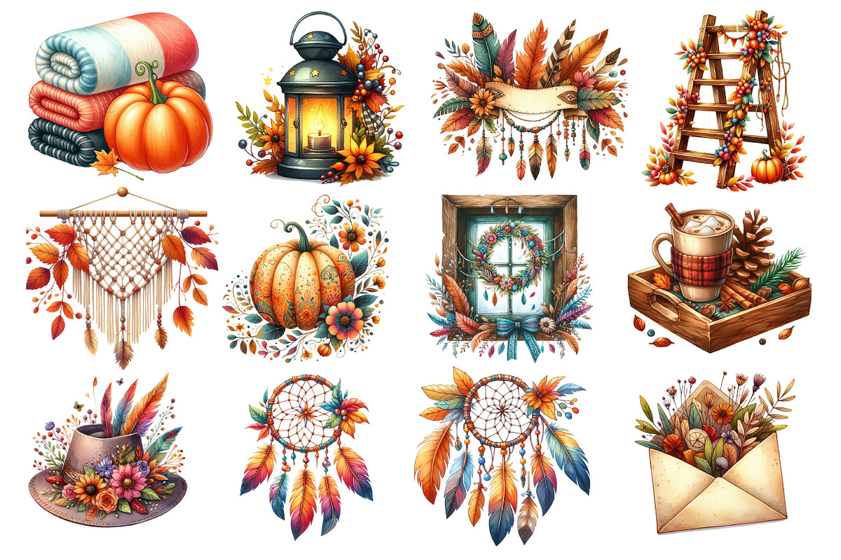 Boho Autumn Clipart, an Illustration by Dream Creation (Photo 2 of 4)