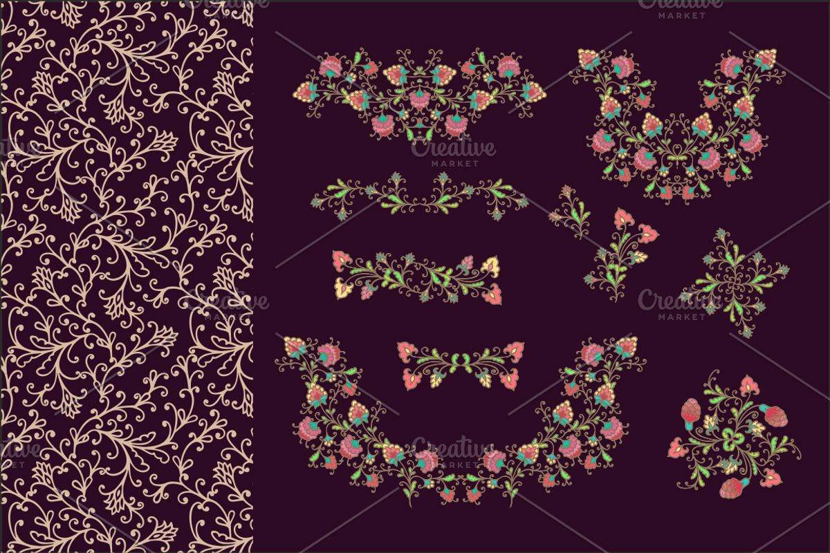 Pack of floral ornaments and pattern, a Decorative Illustration by Dainia (Photo 3 of 3)