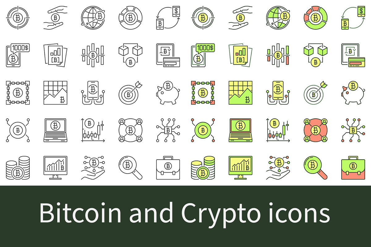 Bitcoin and Crypto icons set, an Icon by VenomousVector